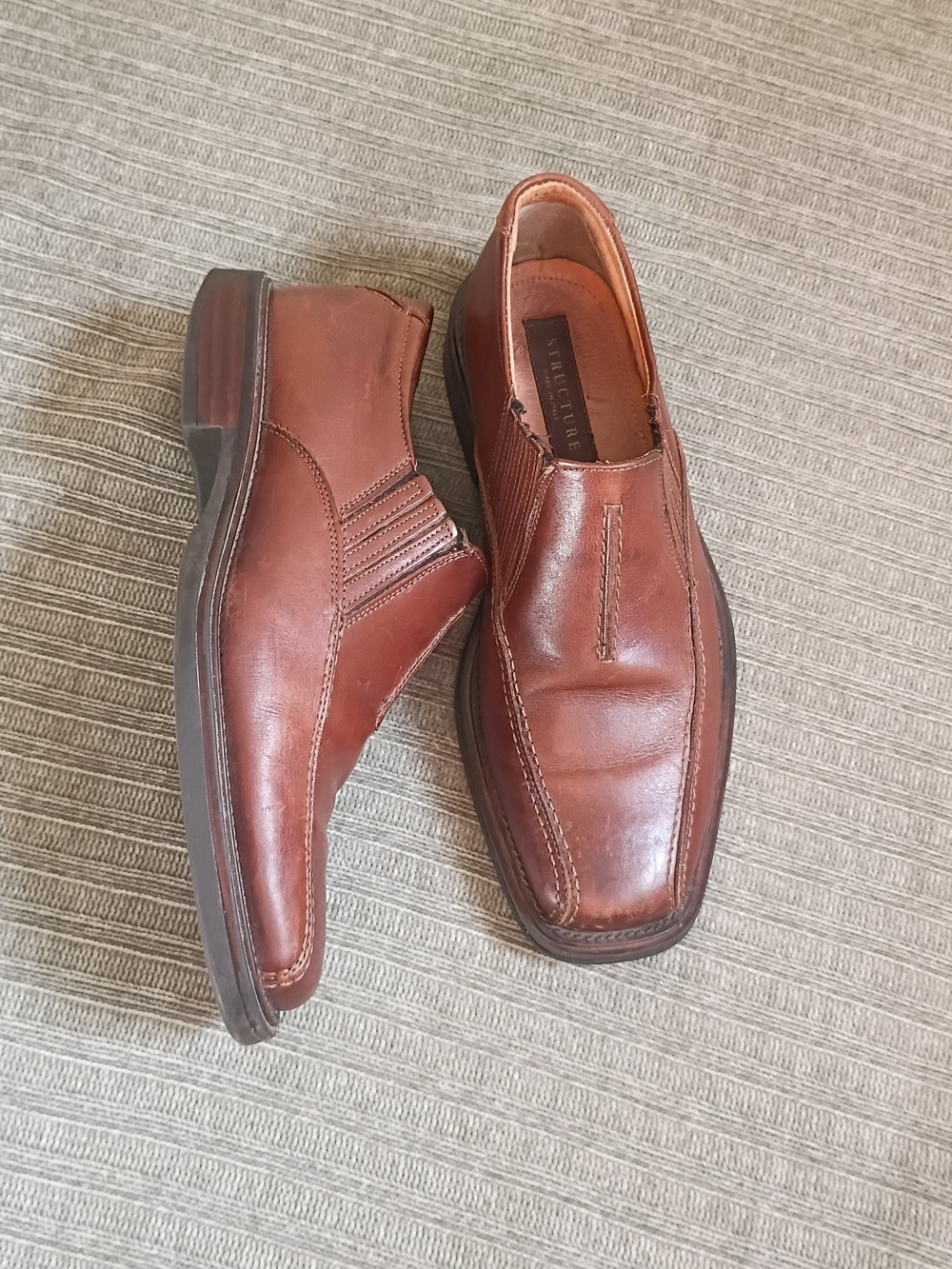 Structure Made Italy Men's Brown Leather Slip-On Loafers Dress Shoes Size 8.5D